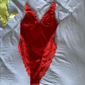 ON HOLDUrban outfitters red satin lace bodysuit
